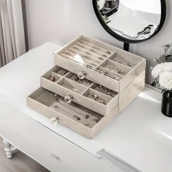 Boîte à bijoux en acrylique avec 3 tiroirs en velours gris